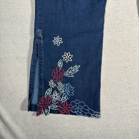 Cindy Ambuehl Women Plus Size 3X Blue Jeans Wide Leg Flare Slit Ankle Floral Y2K - Picture 9 of 12